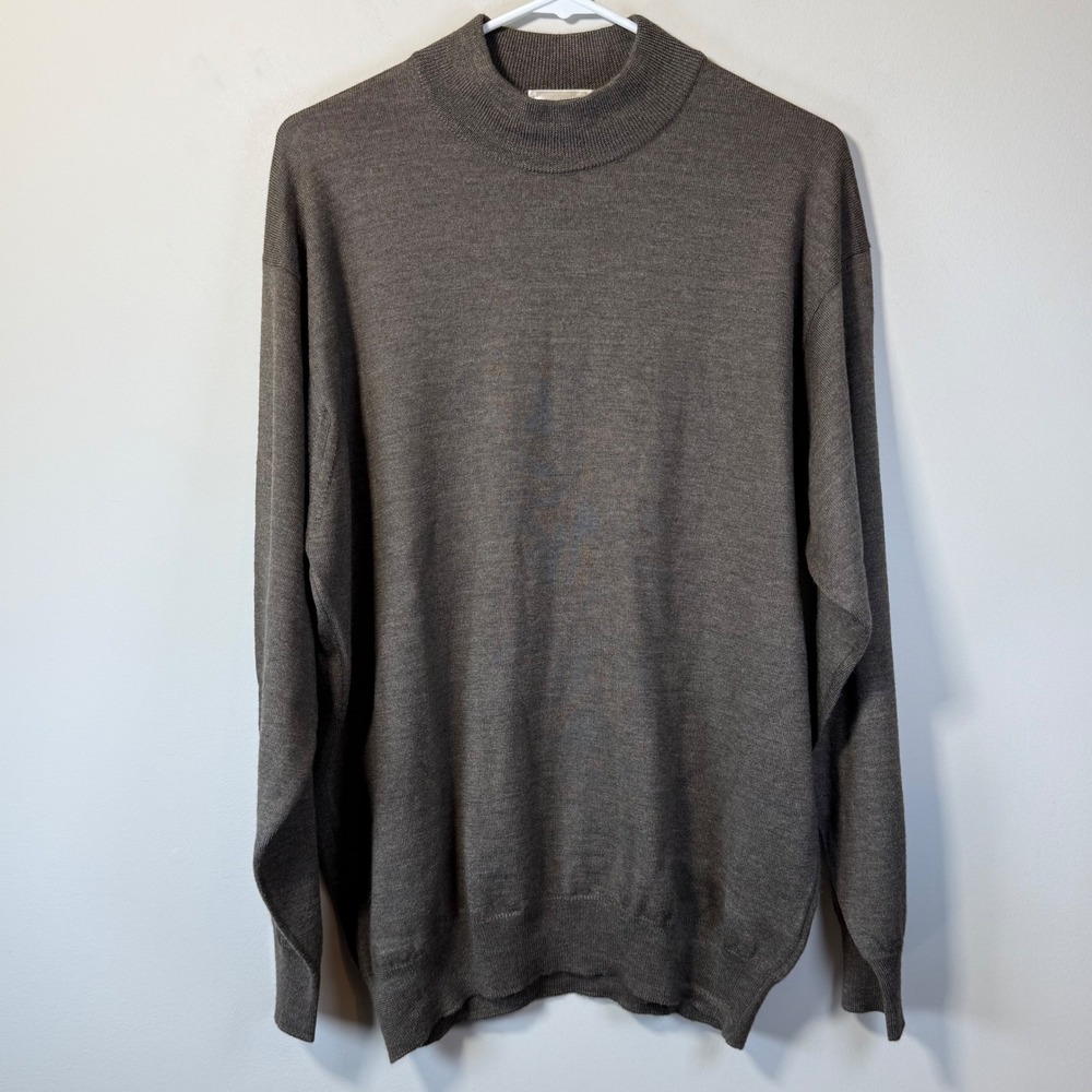 Mr Sid Mock Neck Sweater Men's XL Brown Excellent Wool Silk Cashmere Italy
